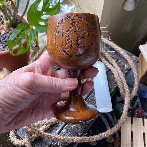 Pentacle Wooden Goblet & Selenite Point Tower - Picture 2 of 5